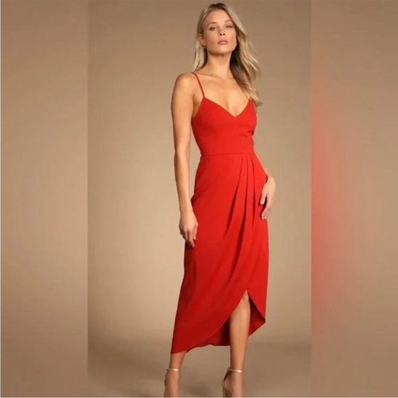 Lulus Reinette Midi Spaghetti Stap Rust Zippered Dress Women's Size Small NWT! - Picture 2 of 13